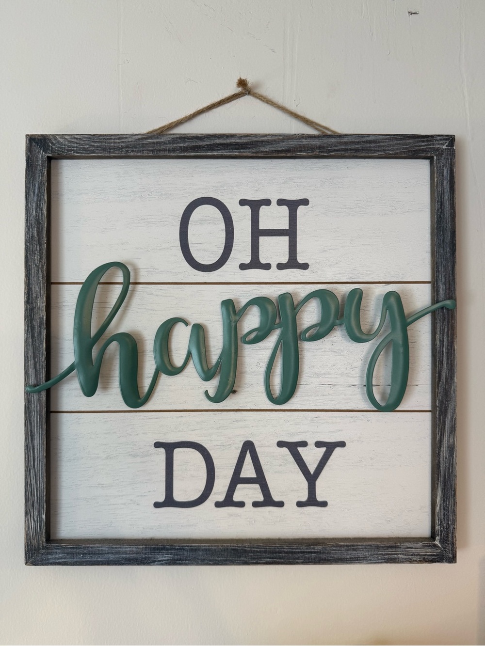 'Oh Happy Day' Wall Sign with Teal Script and Grey Letters